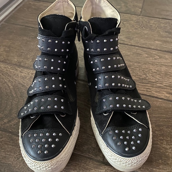 Converse High Top Studded Platform Size 9 Chuck Taylors Velcro - Picture 3 of 11